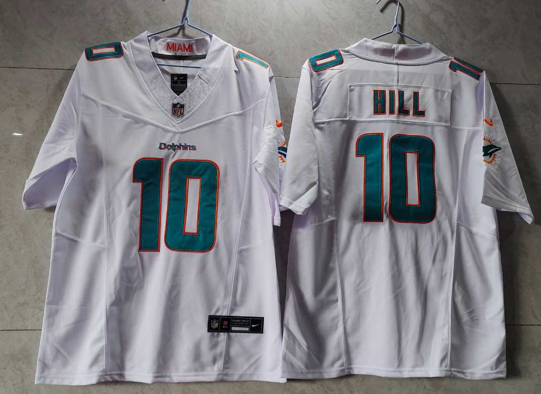 Mens Miami Dolphins #10 Tyreek Hill White 2023 FUSE Vapor Untouchable Stitched Jersey